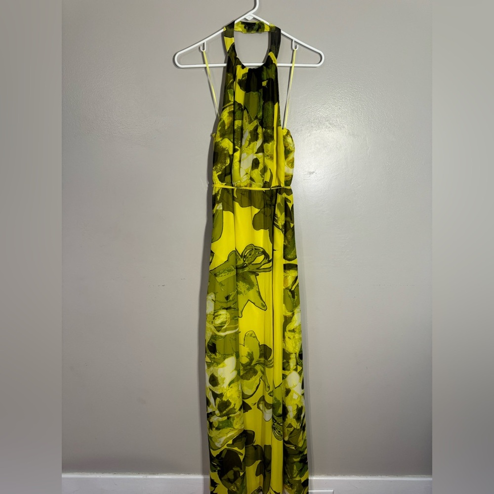 Jessica Simpson Yellow & Green Floral Print Halter Casual Maxi Dress XS NWT